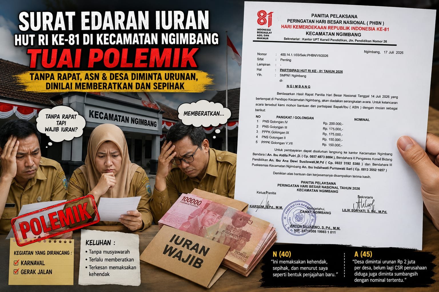Caption : Surat edaran Panitia Pelaksana Peringatan Hari Besar Nasional (PHBN) Hari Kemerdekaan Republik Indonesia ke-81 Kecamatan Ngimbang, Senin (3/8/2026) 
Foto : Redaksi